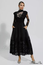 Jamie Black Floral Charming Lace Stitching Dress