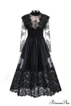 Jamie Black Floral Charming Lace Stitching Dress