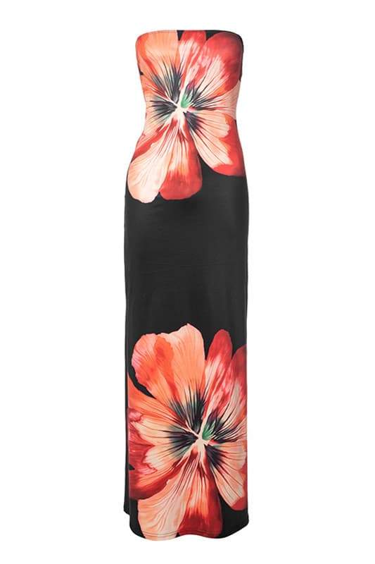 Eugenia Effortless Strapless Maxi Dress with Flower Print Evening Wear Edit