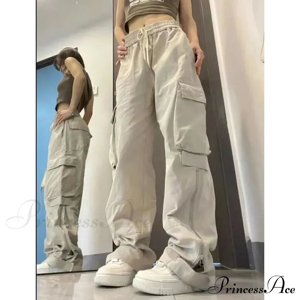 Jeans Leg High Pants Vintage Waist Wide Cargo Straight White Y2K Denim American Baggy Trouser