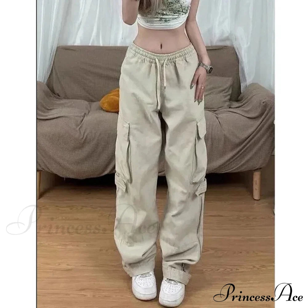 Jeans Leg High Pants Vintage Waist Wide Cargo Straight White Y2K Denim American Baggy Trouser