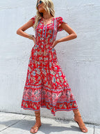 Elena Aesthetic Vintage Style Red Bohemian Maxi Dress Elevated Occasion Wear