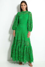 Florencia Premium Flared Maxi Dress with Embroidered Lace Evening Wear Edit