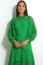 Florencia Premium Flared Maxi Dress with Embroidered Lace Evening Wear Edit
