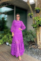 Florencia Premium Flared Maxi Dress with Embroidered Lace Evening Wear Edit