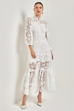 Florencia Premium Flared Maxi Dress with Embroidered Lace Evening Wear Edit