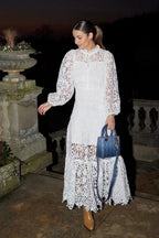 Florencia Premium Flared Maxi Dress with Embroidered Lace Evening Wear Edit