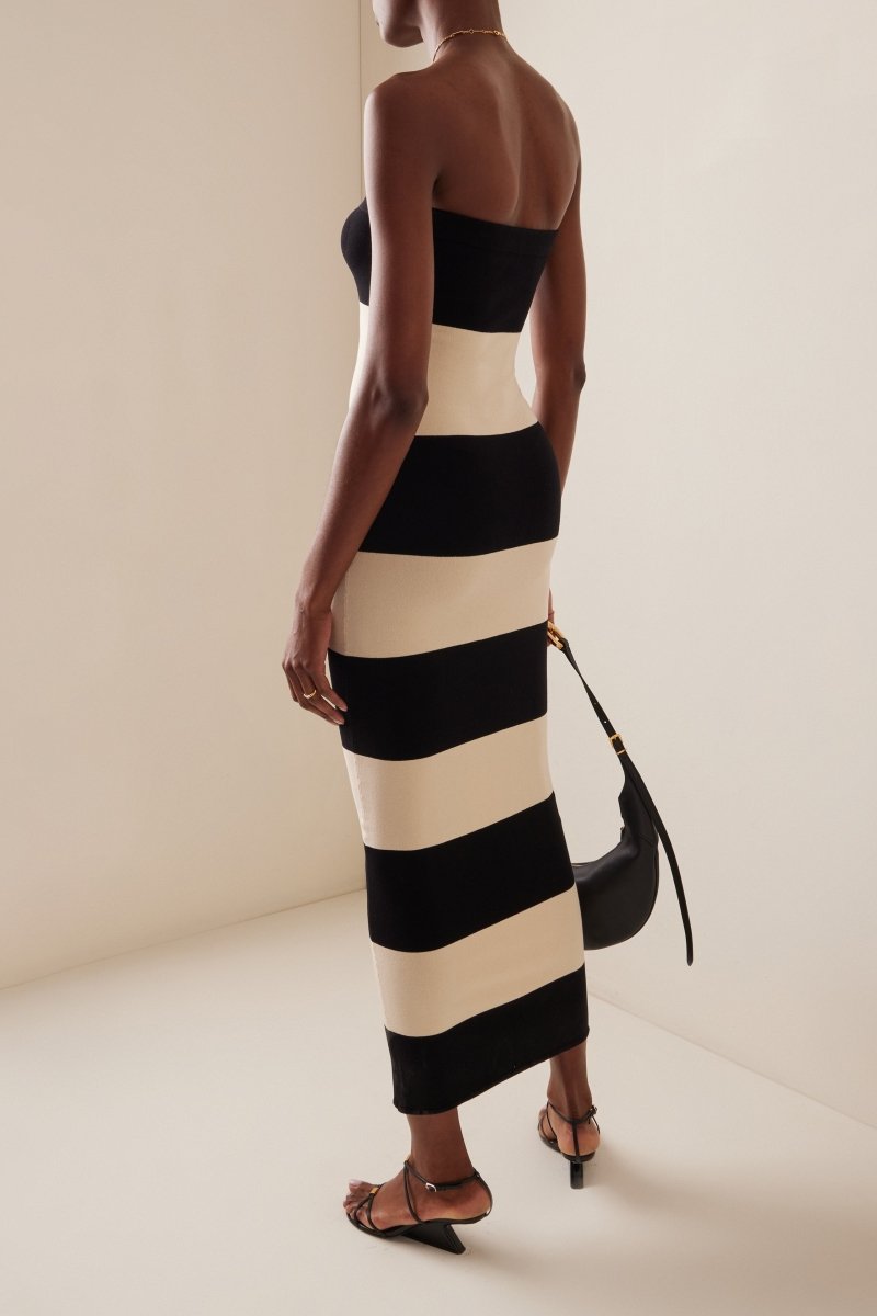 Yvonne Minimalist Strapless Striped Midi Knit Dress Premium Wardrobe Essential