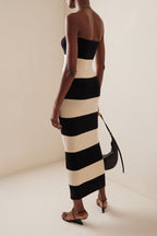 Yvonne Minimalist Strapless Striped Midi Knit Dress Premium Wardrobe Essential