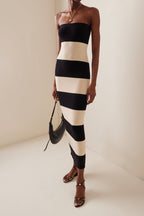 Yvonne Minimalist Strapless Striped Midi Knit Dress Premium Wardrobe Essential