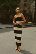 Yvonne Minimalist Strapless Striped Midi Knit Dress Premium Wardrobe Essential