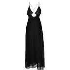 Flower applique v neck ruched zip-up cross back maxi dress