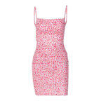 Flower print square neck backless contrast mini dress