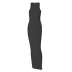 Ribbed solid sleeveless crewneck maxi dress