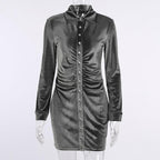 Button-through turnover collar ruched dress - Final Sale