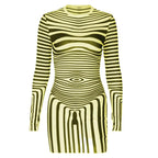 Striped contrast long sleeve crewneck mini dress