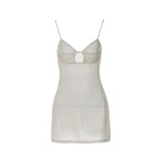 Textured solid hollow out v neck backless mini dress