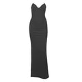 Zip-up solid v neck backless slit tube maxi dress