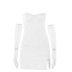 Textured mesh gloves sweetheart neck zip-up slit cami mini dress