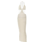 Hollow out self tie halter backless solid maxi dress