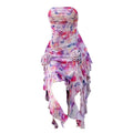 Contrast print flower applique ruched tube midi dress