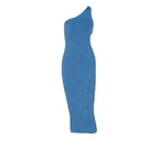 Textured one shoulder irregular hollow out solid midi dress
