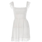 Lace hem solid cap sleeve zip-up ruched lace up mini dress