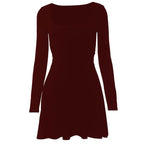 Square neck long sleeve solid lace up 2-way mini dress
