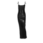 Metallic square neck backless cami maxi dress