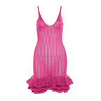 Crochet v neck sleeveless hollow out ruffle mini dress
