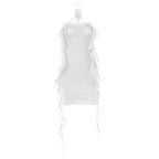 Halter self tie flower applique ribbon backless mini dress