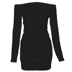 Lace up solid hollow out off shoulder long sleeve mini dress