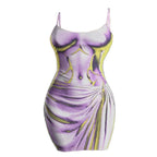 Contrast body print backless cami mini dress