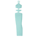 Halter self tie hollow out backless slit maxi dress