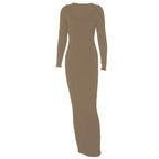 Long sleeve solid u neck maxi dress