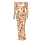 Zebra print off shoulder long sleeve contrast maxi dress