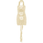 Flower applique hollow out ruched contrast tube mini dress