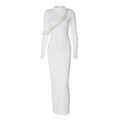 Contrast irregular mesh patchwork long sleeve slit maxi dress