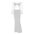 Ruched mesh patchwork off shoulder long sleeve slit maxi dress