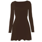Square neck long sleeve solid lace up 2-way mini dress