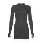 Gloves long sleeve solid zip-up high neck mini dress