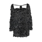 Glitter self tie long sleeve slit backless mini dress