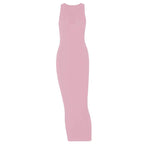 Ribbed notch neck sleeveless low cut solid maxi dress