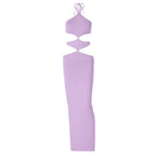 Halter self tie hollow out backless slit maxi dress