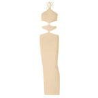 Halter self tie hollow out backless slit maxi dress