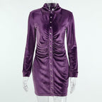 Button-through turnover collar ruched dress - Final Sale