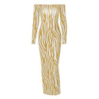 Zebra print off shoulder long sleeve contrast maxi dress
