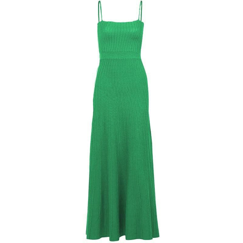 Sleeveless solid knitted backless cami midi dress - Final Sale