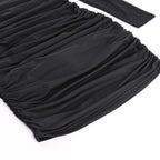 Flower applique mesh ruched off shoulder long sleeve mini dress