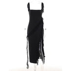 Ruffle cap sleeve slit square neck irregular solid maxi dress